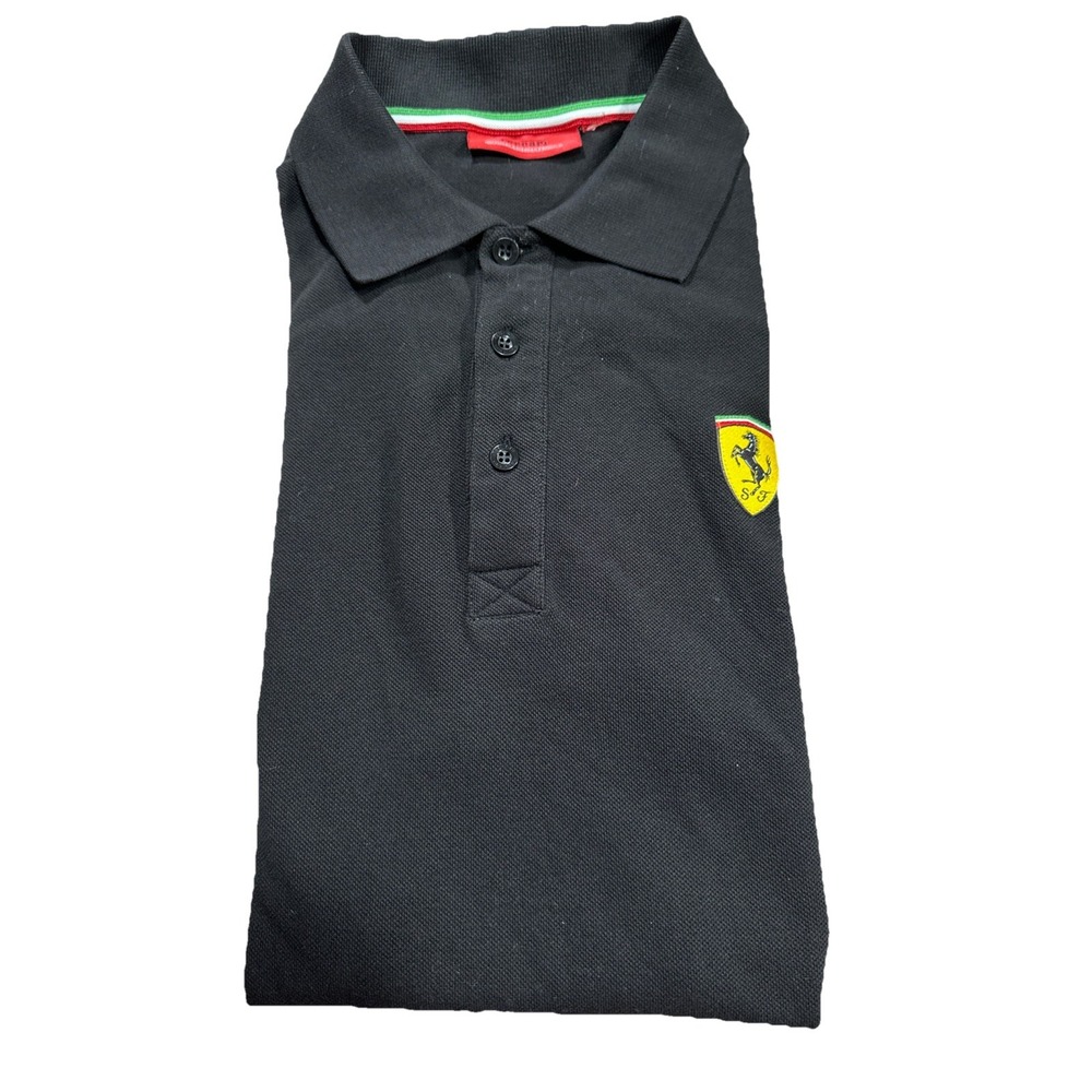 Ferrari Scuderia Mens Black‎ Polo  Short Sleeve Shirt  Pit To Pit 22 In